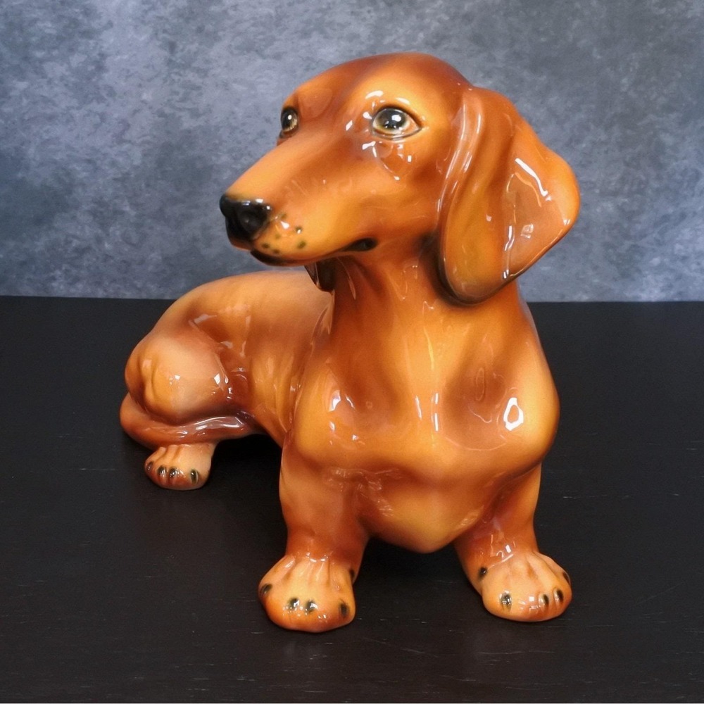 Vintage Intrada Italy Ceramic Dachshund Red Coat Life Size Dog Sculpture